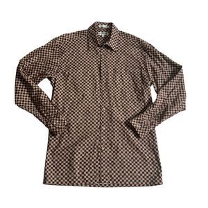 Pierre Cardin Brown & Beige Checkered Long Sleeve Shirt Size S made in Korea